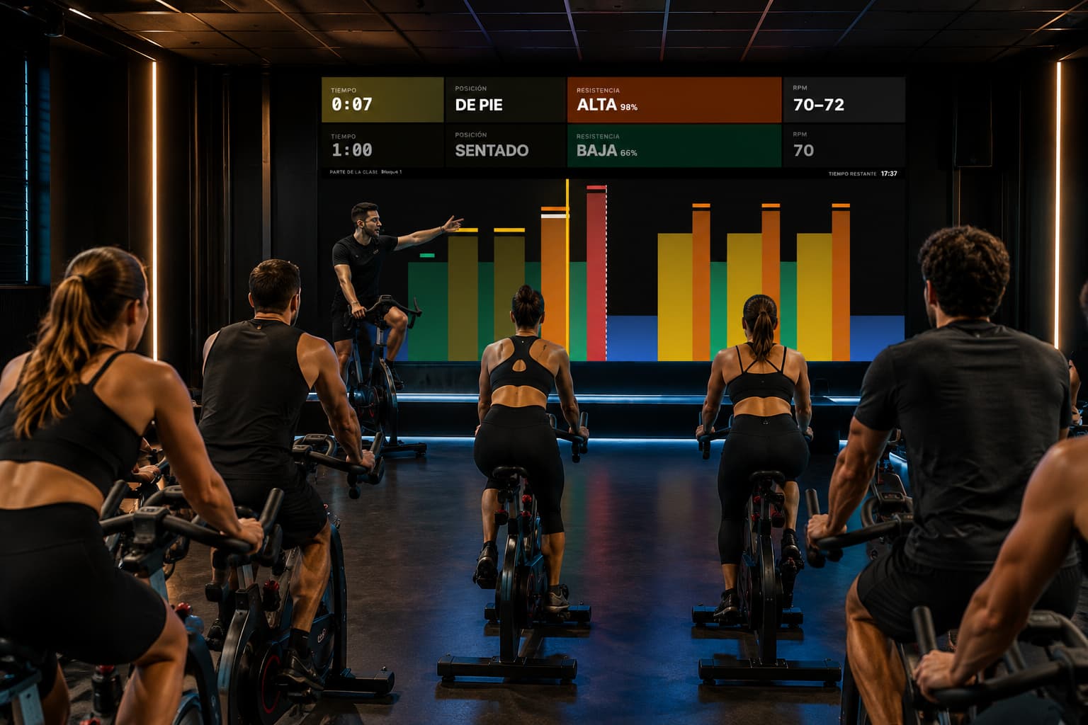 Sala de ciclo indoor llena con MoodCycling